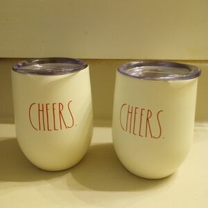 Rae Dunn bundle of two small insulated cups with lids "Cheers"